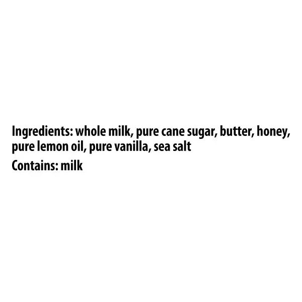Ingredients: Whole milk, pure cane sugar, butter, wildflower honey spread, pure lemon oil, pure vanilla, sea salt. Contains milk. Lemon Vanilla Honey Cream Spread 🍋 is tart, sweet & totally irresistible—enjoy in every bite!.