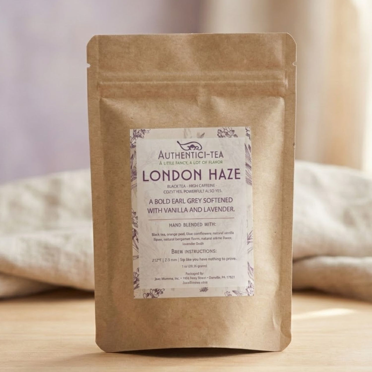 Bag of London Haze Lavender Earl Grey loose leaf tea by Java Momma.