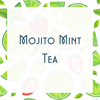 Thumbnail for Mojito Mint Tea 🌿🍋 – Citrus, Chill & Zero Regret Vibes centered on a white square, surrounded by illustrated lime slices, mint leaves, and faint strawberries—capturing the refreshing vibe of this vibrant tea blend.