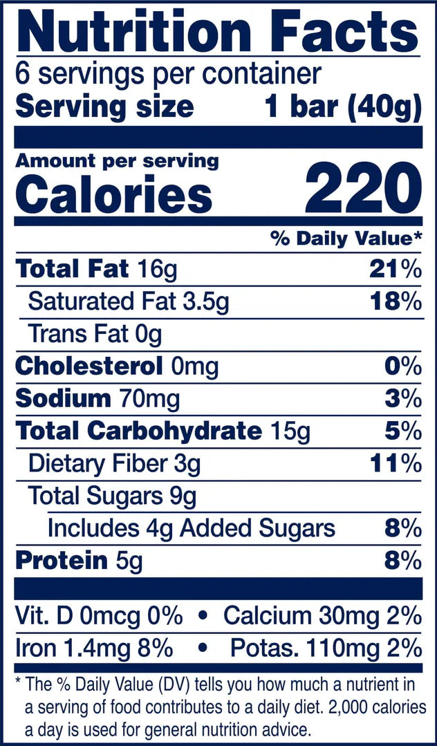 Nutrition Facts label for Strawberry Coconut YES Bar® – A Slice of Summer in Every Bite: 220 calories per 40g bar, 16g fat, 0mg cholesterol, 70mg sodium, 15g carbs (3g fiber, 4g sugar), 5g protein, plus vitamins and minerals.
