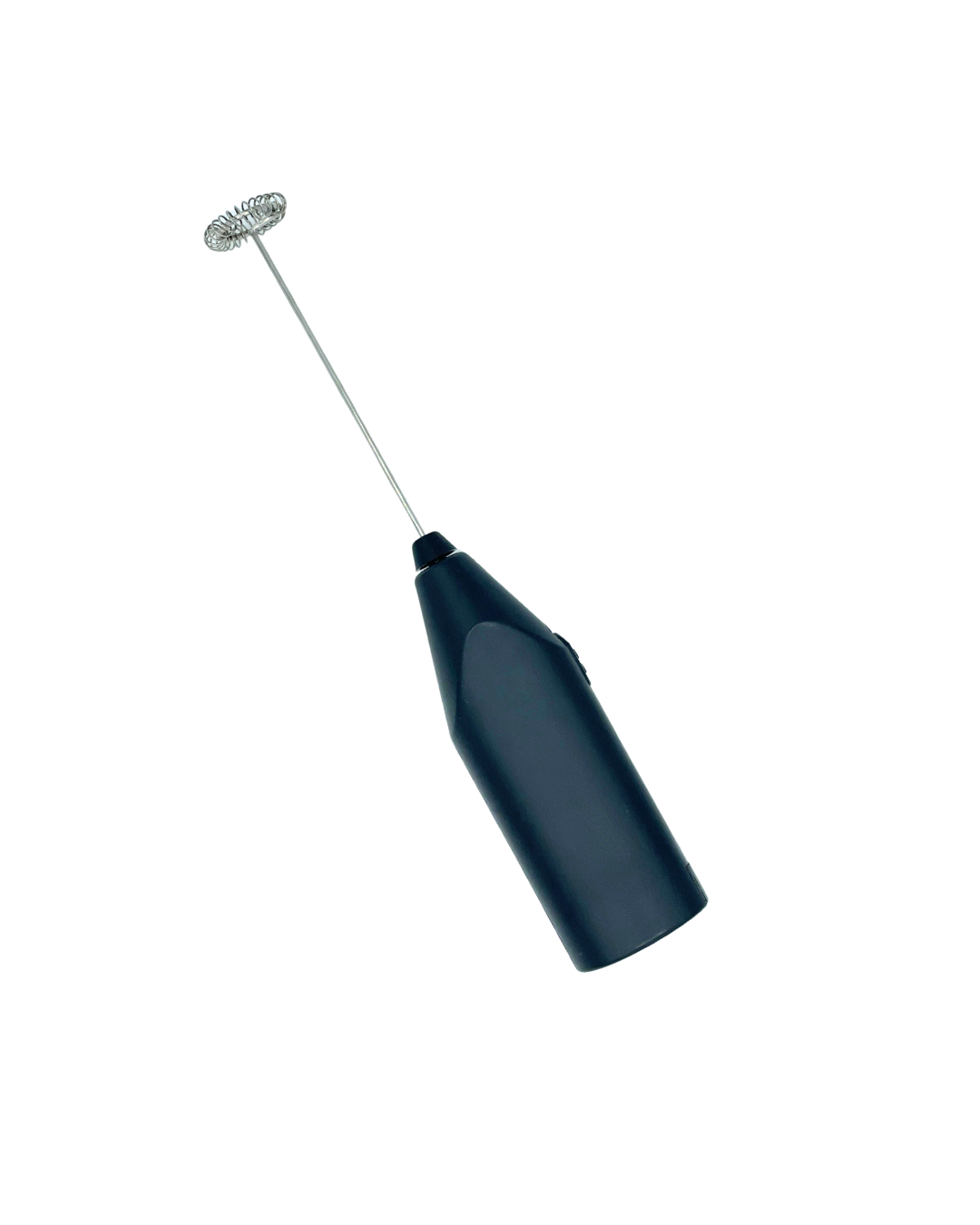 The Mini Handheld Frother – Whip It Real Good ☕⚡, featuring a black handle and metal whisk, is shown against a white background—perfect for whipping up creamy foam.