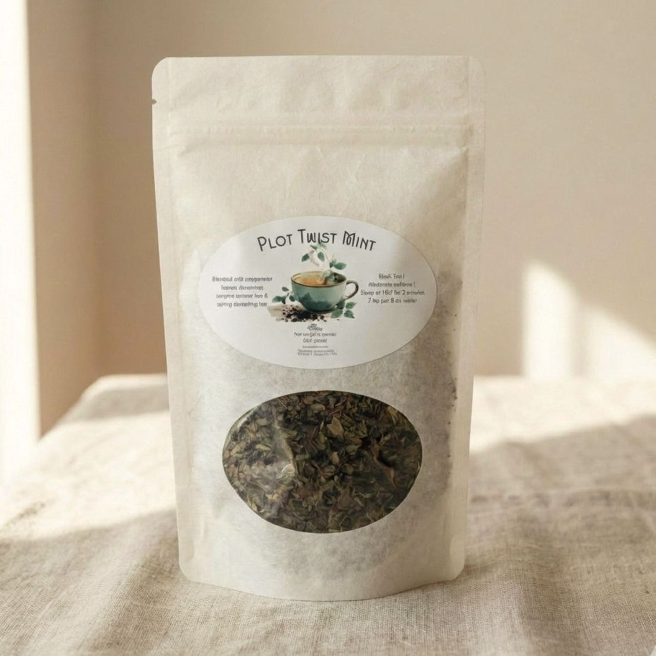 Plot Twist Mint Tea | Darjeeling & Peppermint Black Tea Blend in eco-friendly packaging.
