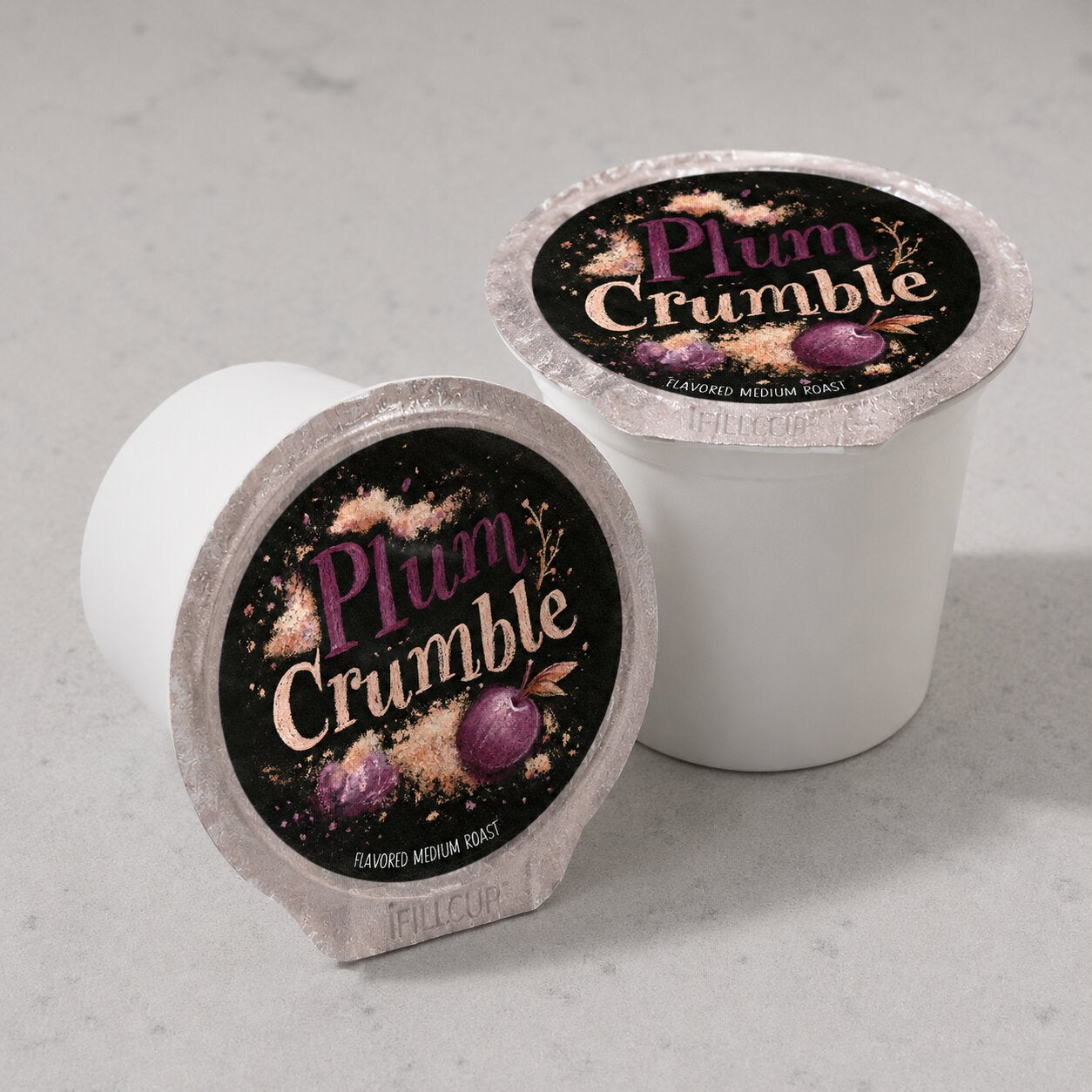 Plum Crumble Coffee | Momma's Picks flavor pods on a countertop ready to brew.