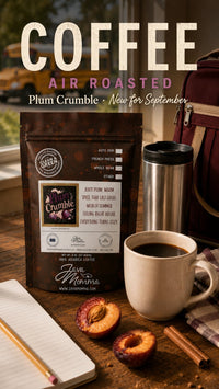 Thumbnail for Plum Crumble Coffee | Momma's Picks packaging with coffee cup and fresh plums showcasing warm spice aroma.