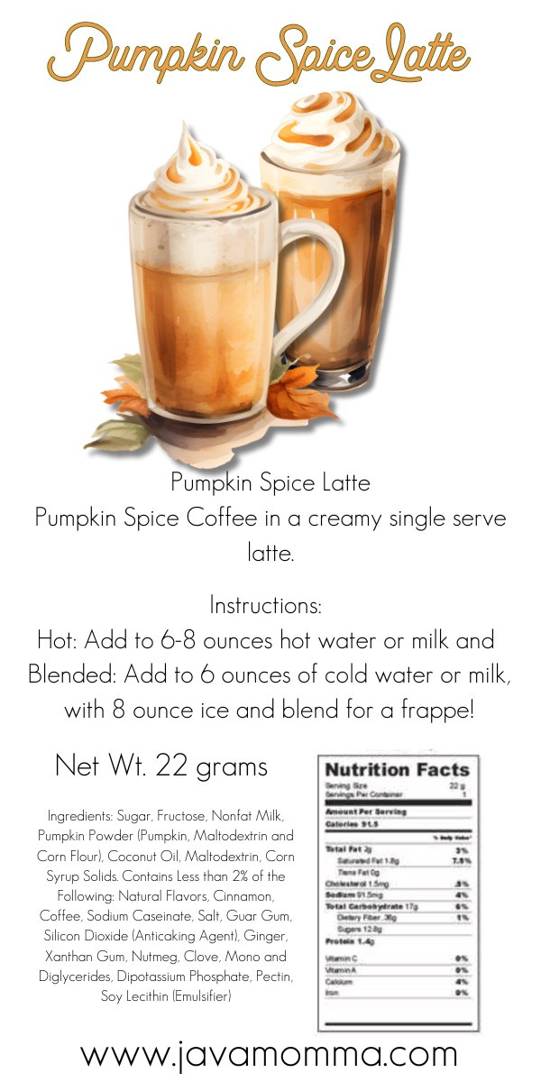 Pumpkin Spice Latte Mocha Individual Serve - Java Momma