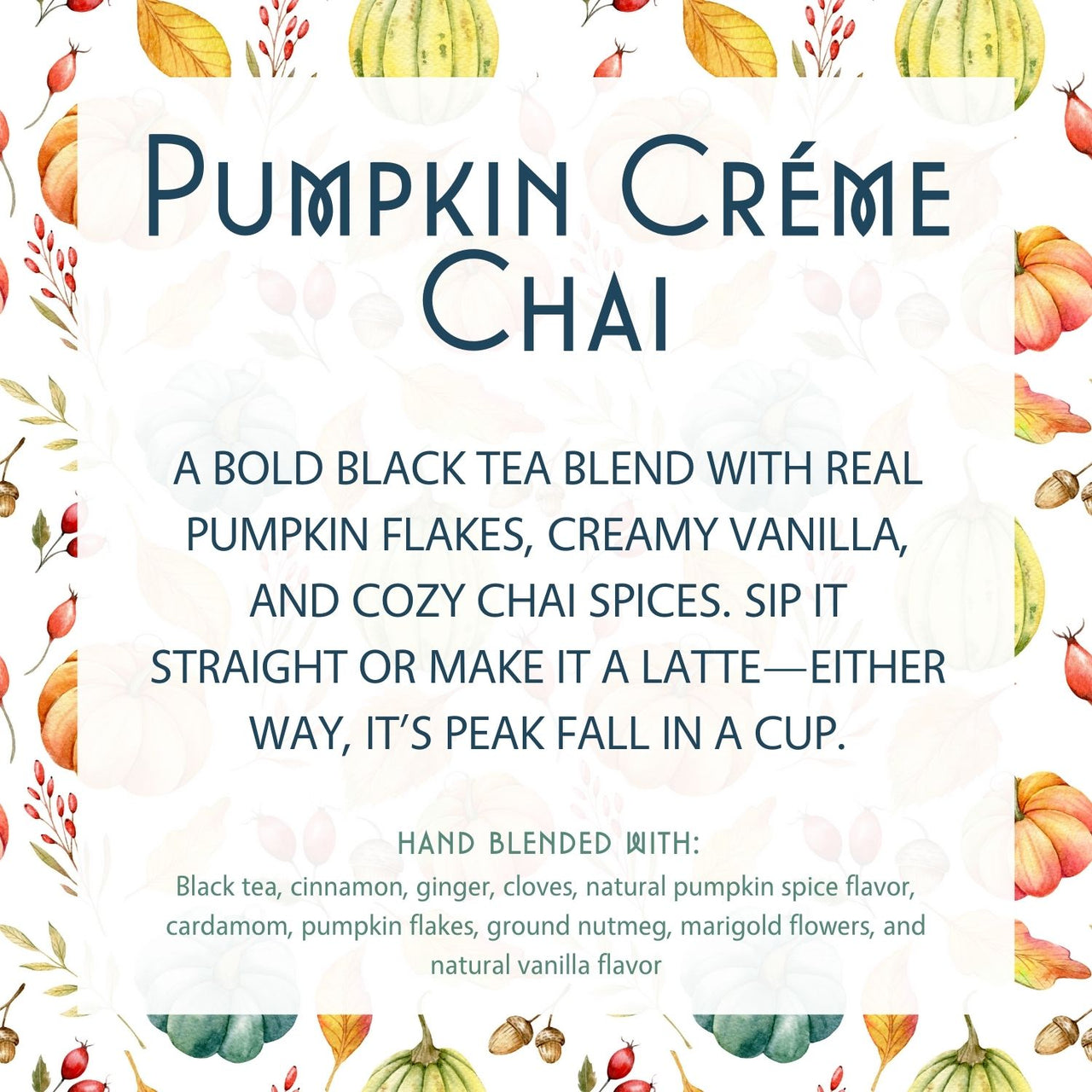 Pumpkin Crème Chai 🎃 – Bold Black Tea with Real Pumpkin & Spices