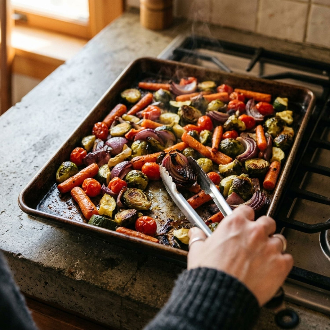 Roast those Veggies Seasoning Blend elevates roasted vegetables with garlic, smoky paprika, and guajillo pepper.