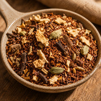 Thumbnail for Roobios vanill chai mix including cardamom pods and cinnamon sticks in a ceramic bowl on a wooden surface.