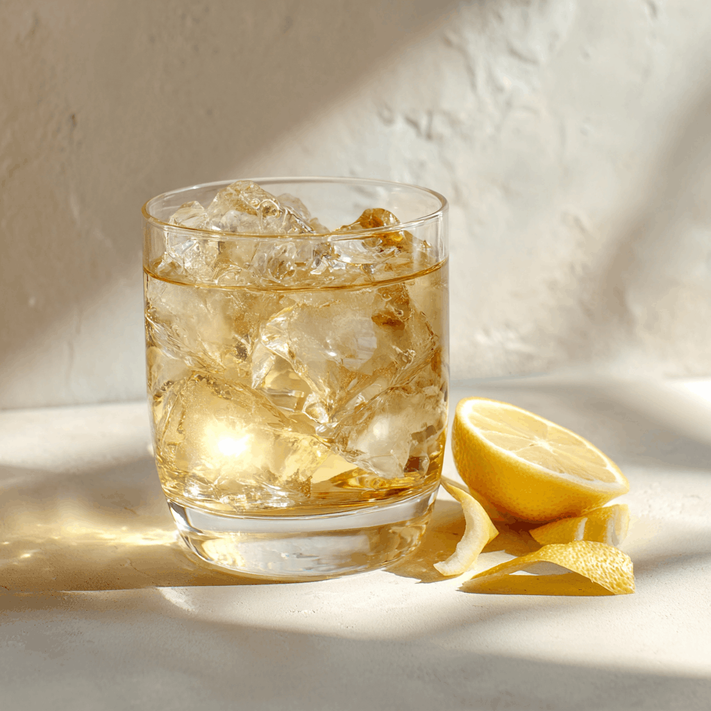 Glass of iced white Earl Grey tea in soft daylight for a light and refreshing pause