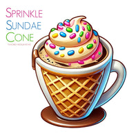 Thumbnail for A coffee cup shaped like an ice cream cone, filled with coffee and finished with whipped cream and sprinkles. Text: Sprinkle Sundae Cone – Creamy Vanilla Cone Vibes with a Rainbow Sprinkle Finish 🍦 Limited edition medium roast.