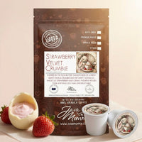 Thumbnail for Java Mamma Strawberry Velvet Crumble coffee package with strawberries and coffee pods on a beige background