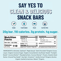 Thumbnail for Infographic for Dark Chocolate Chip MINI YES Bar®—Like a Cookie, But Better (and Guilt-Free!). “Say yes to clean & delicious snack bars.” Highlights: vegan, gluten-free, plant-based, 110 calories, 3g protein, 4g sugar, natural ingredients.